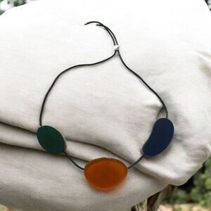 HANDMADE Lucite Wood Beaded Adjustable Necklace